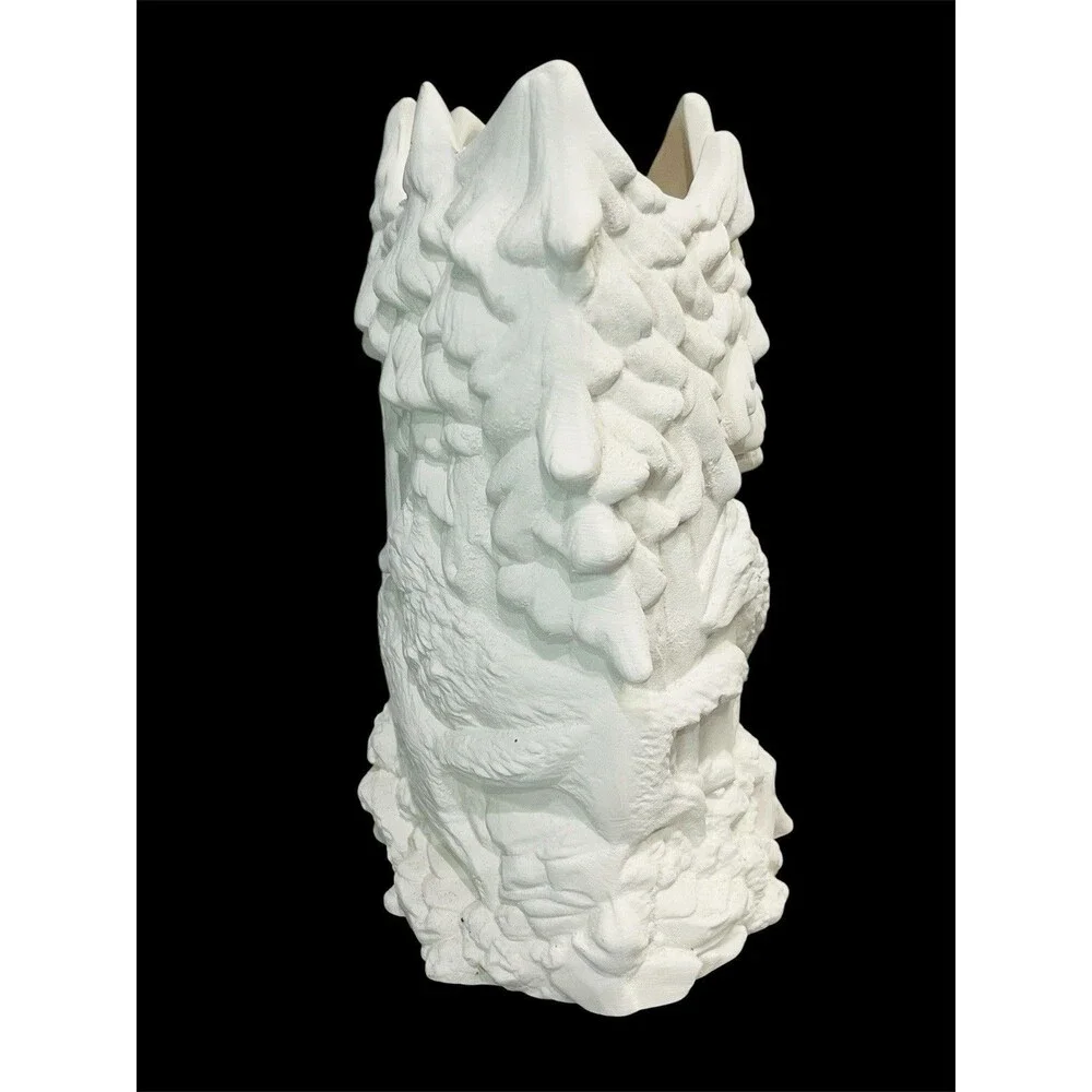 Ceramic Bisque Woodland Tree Vase Planter Ready To Paint Deer Pine Trees Pottery